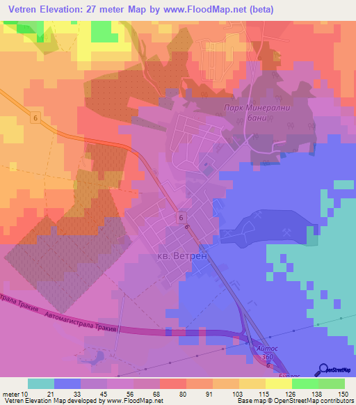 Vetren,Bulgaria Elevation Map