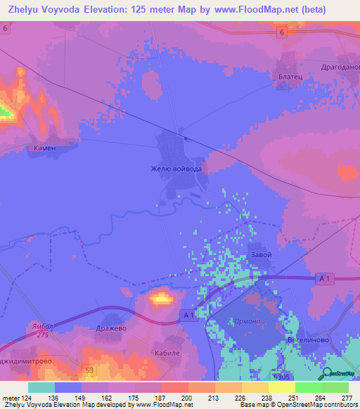 Zhelyu Voyvoda,Bulgaria Elevation Map