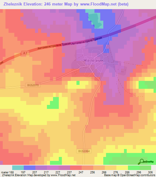 Zheleznik,Bulgaria Elevation Map