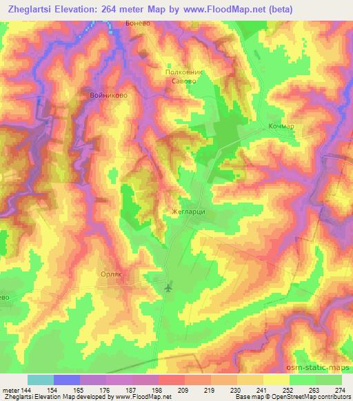 Zheglartsi,Bulgaria Elevation Map