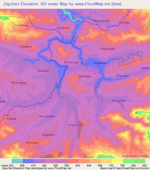 Zaychari,Bulgaria Elevation Map