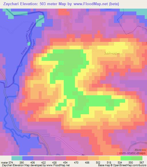 Zaychari,Bulgaria Elevation Map