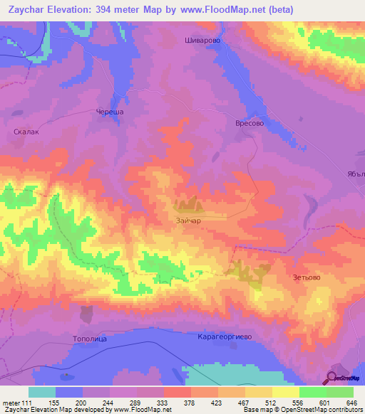 Zaychar,Bulgaria Elevation Map