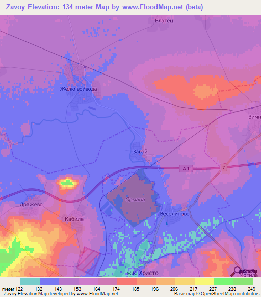 Zavoy,Bulgaria Elevation Map