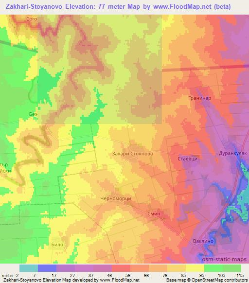 Zakhari-Stoyanovo,Bulgaria Elevation Map