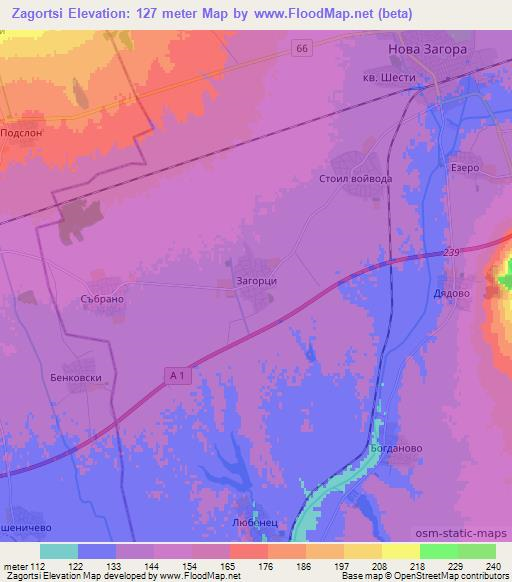 Zagortsi,Bulgaria Elevation Map