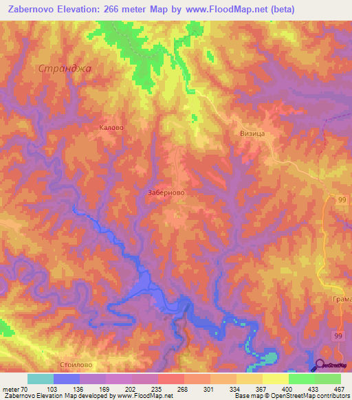 Zabernovo,Bulgaria Elevation Map