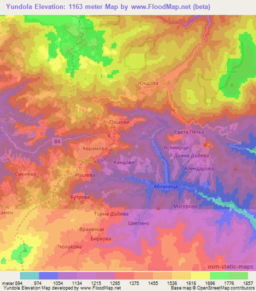 Yundola,Bulgaria Elevation Map