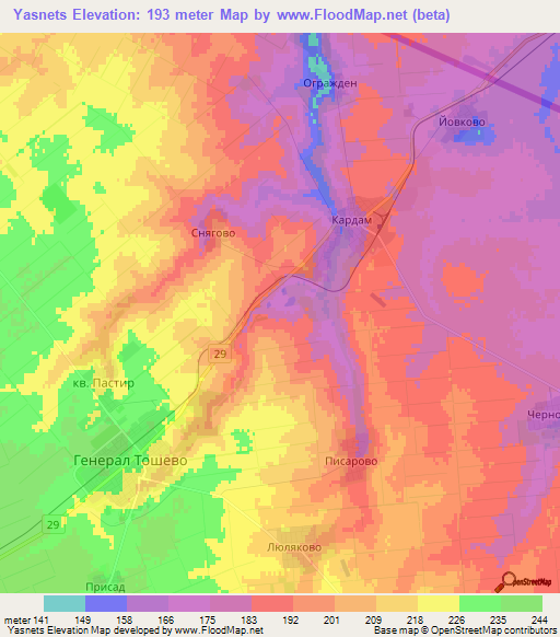 Yasnets,Bulgaria Elevation Map