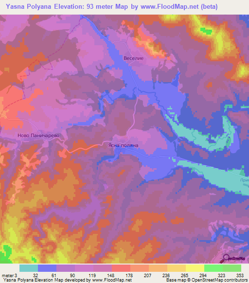 Yasna Polyana,Bulgaria Elevation Map