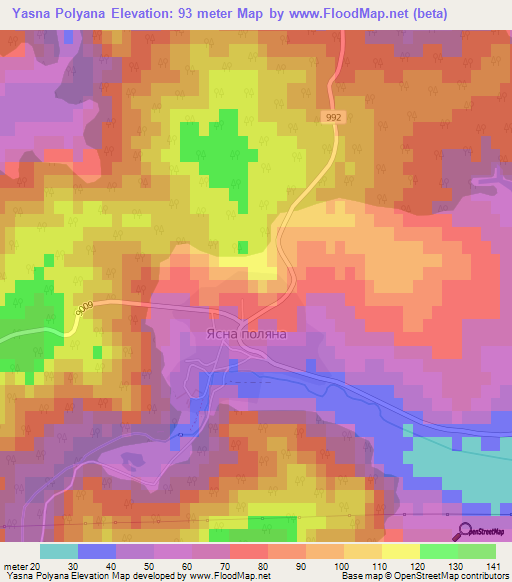 Yasna Polyana,Bulgaria Elevation Map