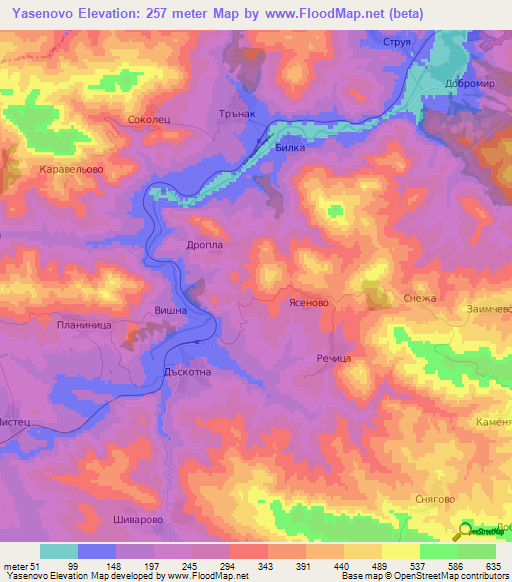 Yasenovo,Bulgaria Elevation Map