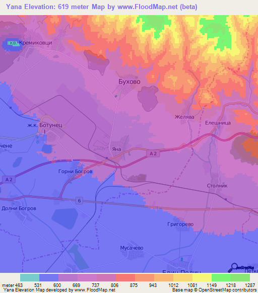 Yana,Bulgaria Elevation Map