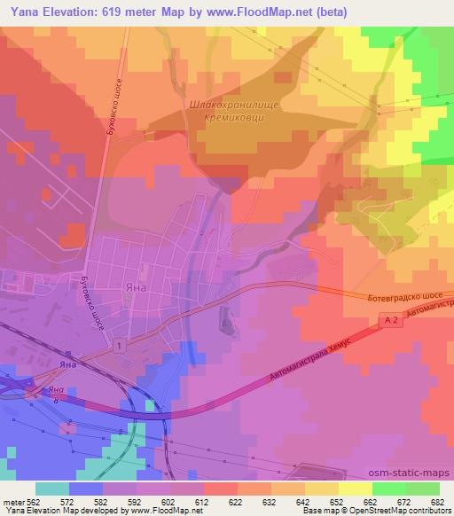 Yana,Bulgaria Elevation Map