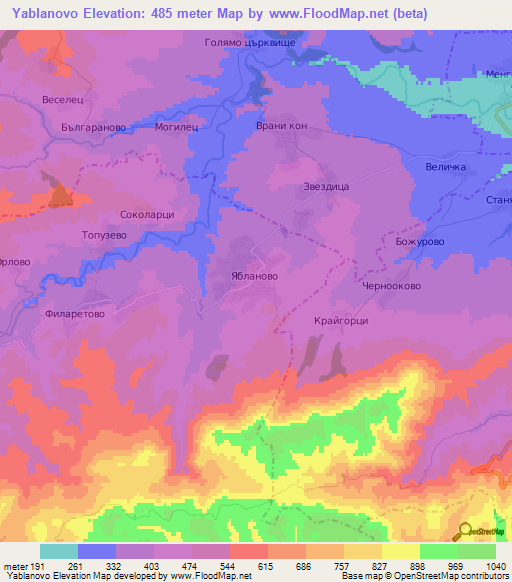 Yablanovo,Bulgaria Elevation Map