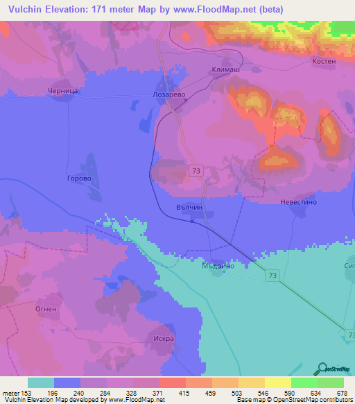 Vulchin,Bulgaria Elevation Map