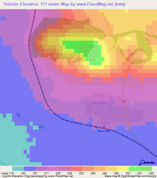 Vulchin,Bulgaria Elevation Map