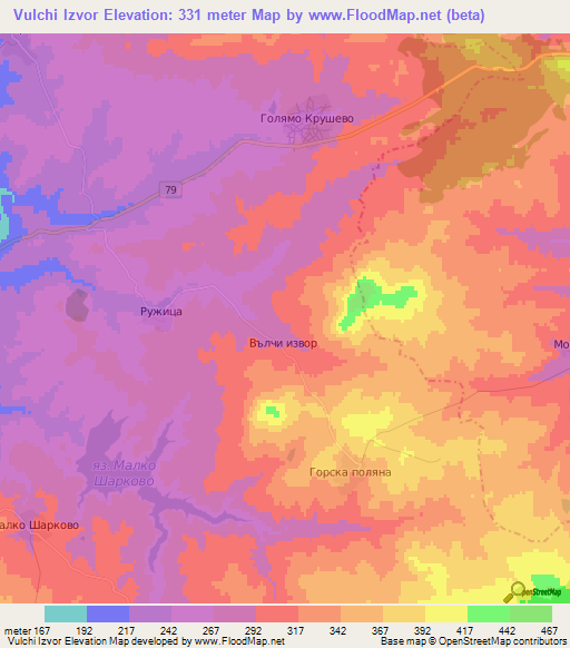 Vulchi Izvor,Bulgaria Elevation Map