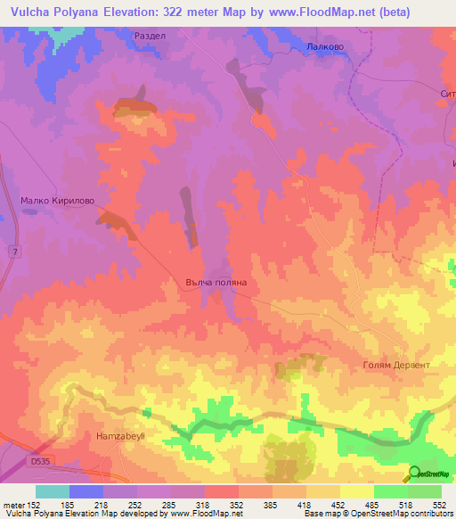 Vulcha Polyana,Bulgaria Elevation Map