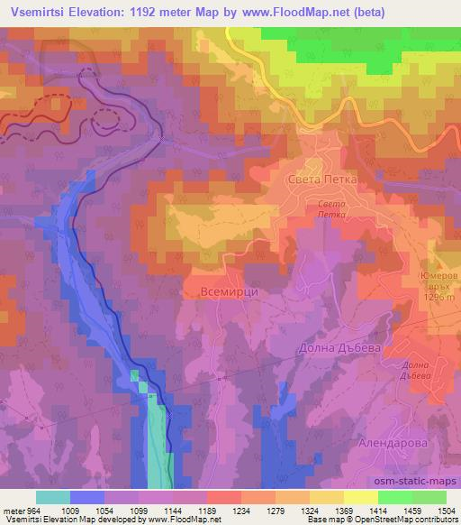 Vsemirtsi,Bulgaria Elevation Map