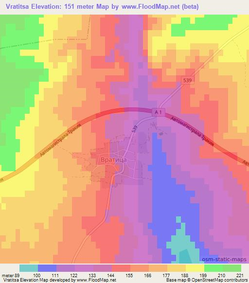 Vratitsa,Bulgaria Elevation Map