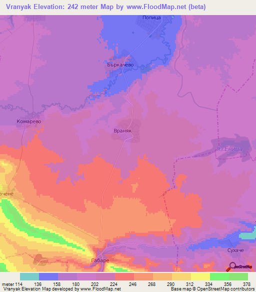 Vranyak,Bulgaria Elevation Map