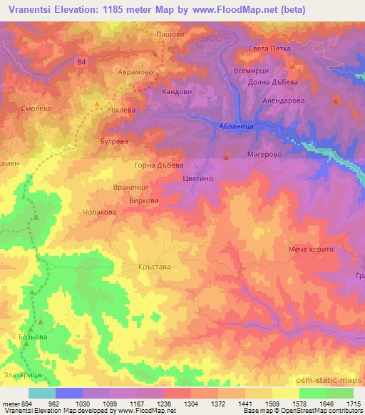 Vranentsi,Bulgaria Elevation Map