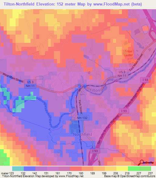 Elevation of Tilton-Northfield,US Elevation Map, Topography, Contour