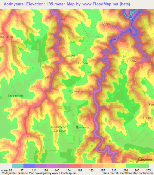 Vodnyantsi,Bulgaria Elevation Map