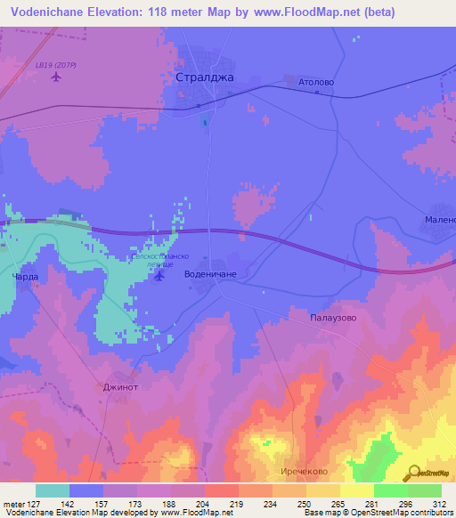 Vodenichane,Bulgaria Elevation Map