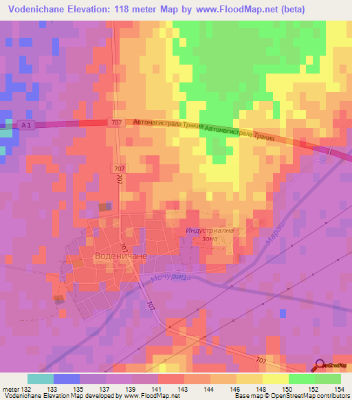 Vodenichane,Bulgaria Elevation Map