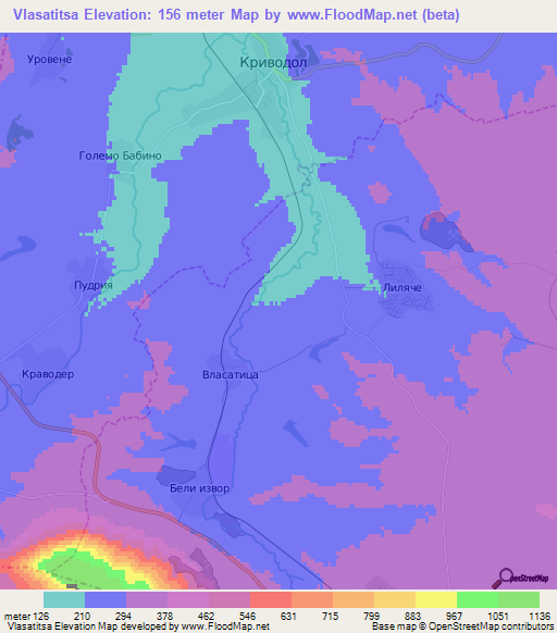 Vlasatitsa,Bulgaria Elevation Map