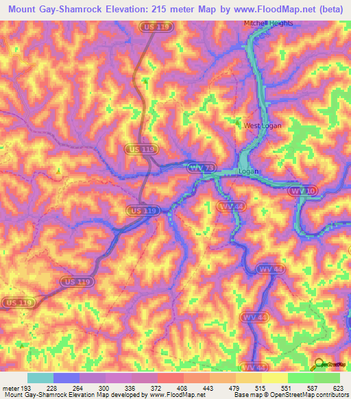 Mount Gay-Shamrock,US Elevation Map