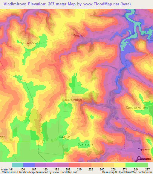 Vladimirovo,Bulgaria Elevation Map