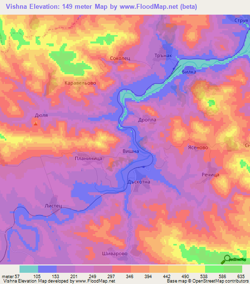 Vishna,Bulgaria Elevation Map