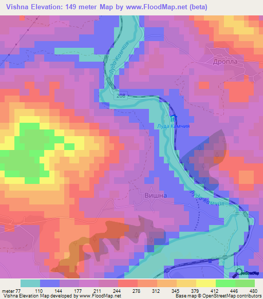 Vishna,Bulgaria Elevation Map