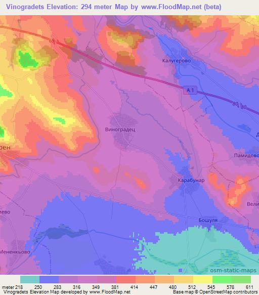 Vinogradets,Bulgaria Elevation Map