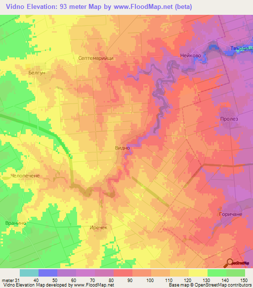 Vidno,Bulgaria Elevation Map