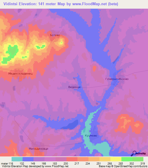 Vidintsi,Bulgaria Elevation Map