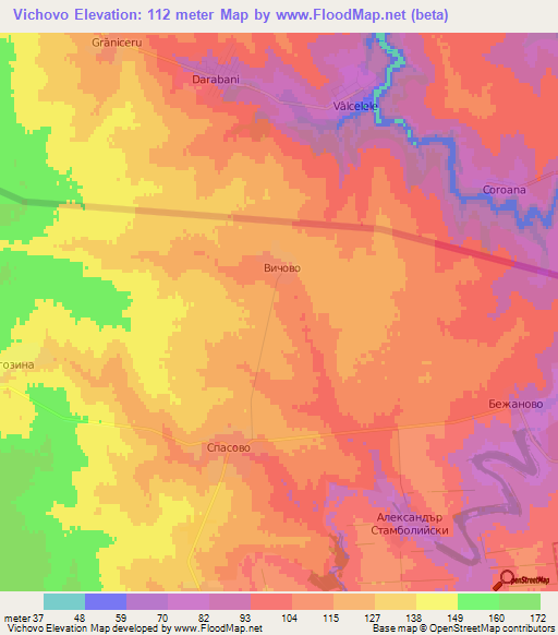 Vichovo,Bulgaria Elevation Map