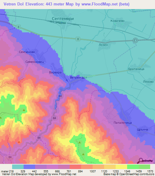 Vetren Dol,Bulgaria Elevation Map