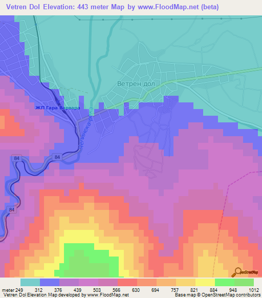 Vetren Dol,Bulgaria Elevation Map