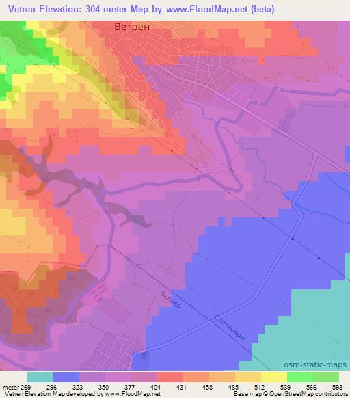 Vetren,Bulgaria Elevation Map