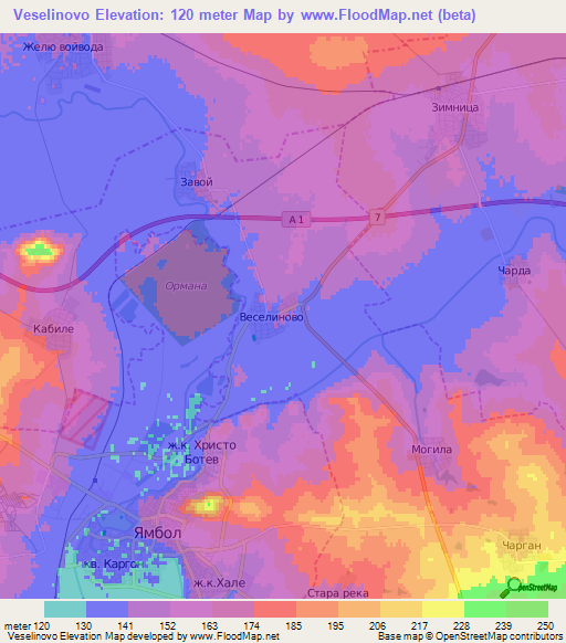 Veselinovo,Bulgaria Elevation Map