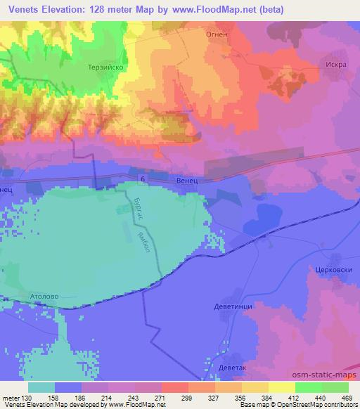 Venets,Bulgaria Elevation Map