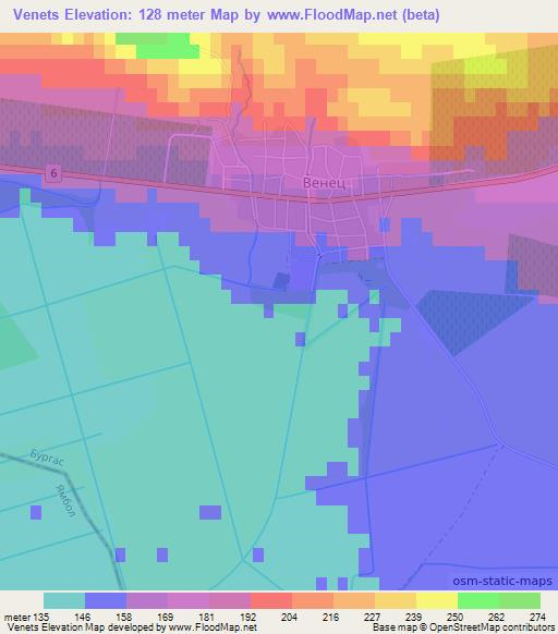 Venets,Bulgaria Elevation Map