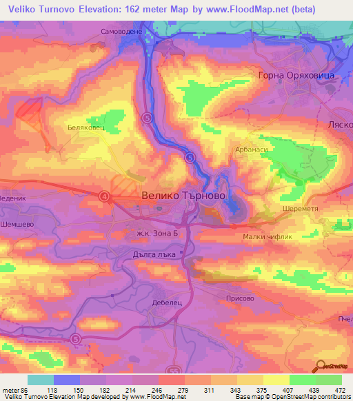 Veliko Turnovo,Bulgaria Elevation Map