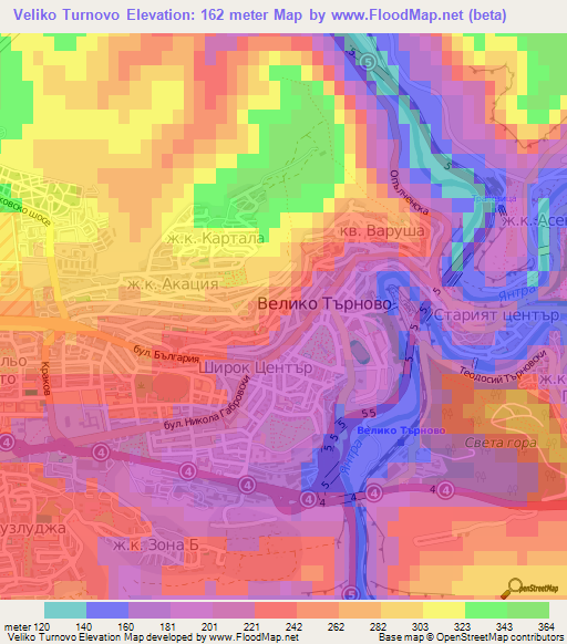 Veliko Turnovo,Bulgaria Elevation Map