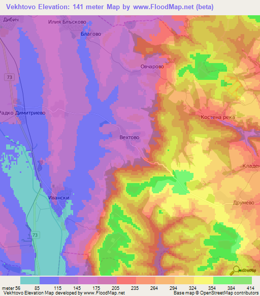 Vekhtovo,Bulgaria Elevation Map