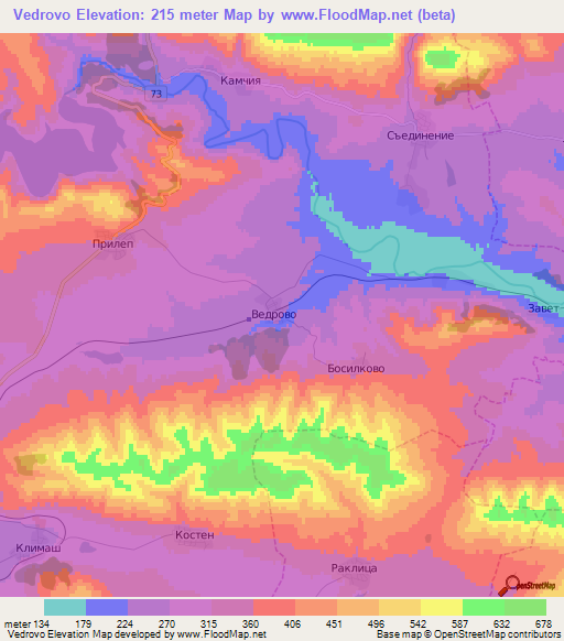 Vedrovo,Bulgaria Elevation Map